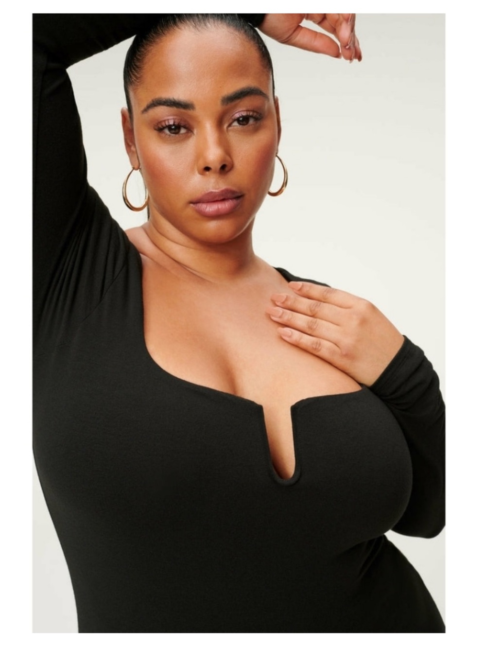 Good American Black Long-Sleeve Square-Neck Midi Bodycon Dress